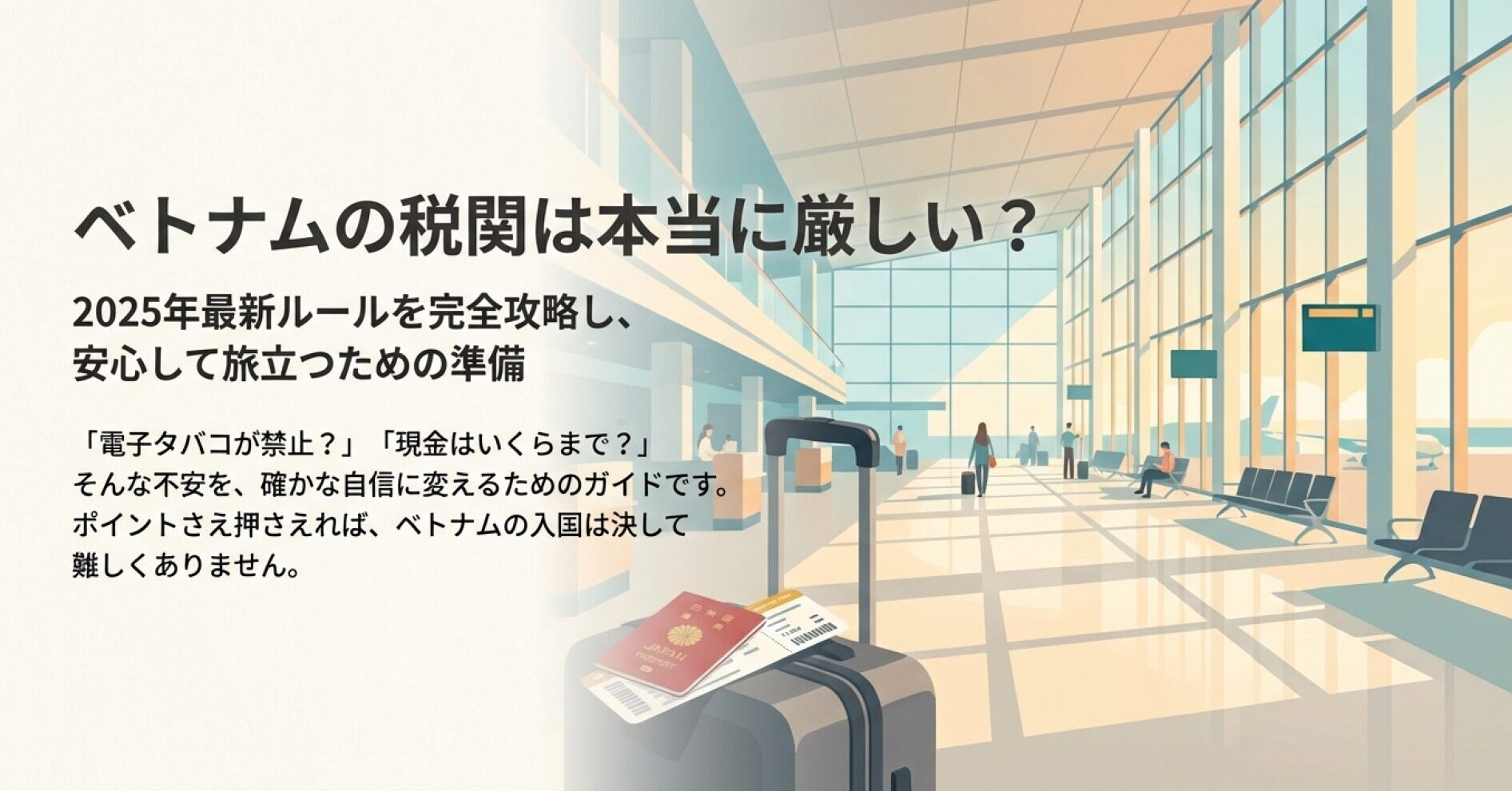 「ベトナムの税関は本当に厳しい？2025年最新ルールを完全攻略し、安心して旅立つための準備」と書かれたガイドの表紙スライド
