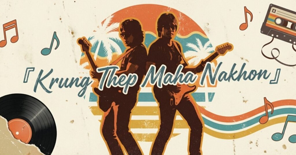 「168文字の覚え方?答えはロックソングにあった」というキャッチコピーと、Krung Thep Maha Nakhonという文字がデザインされた画像