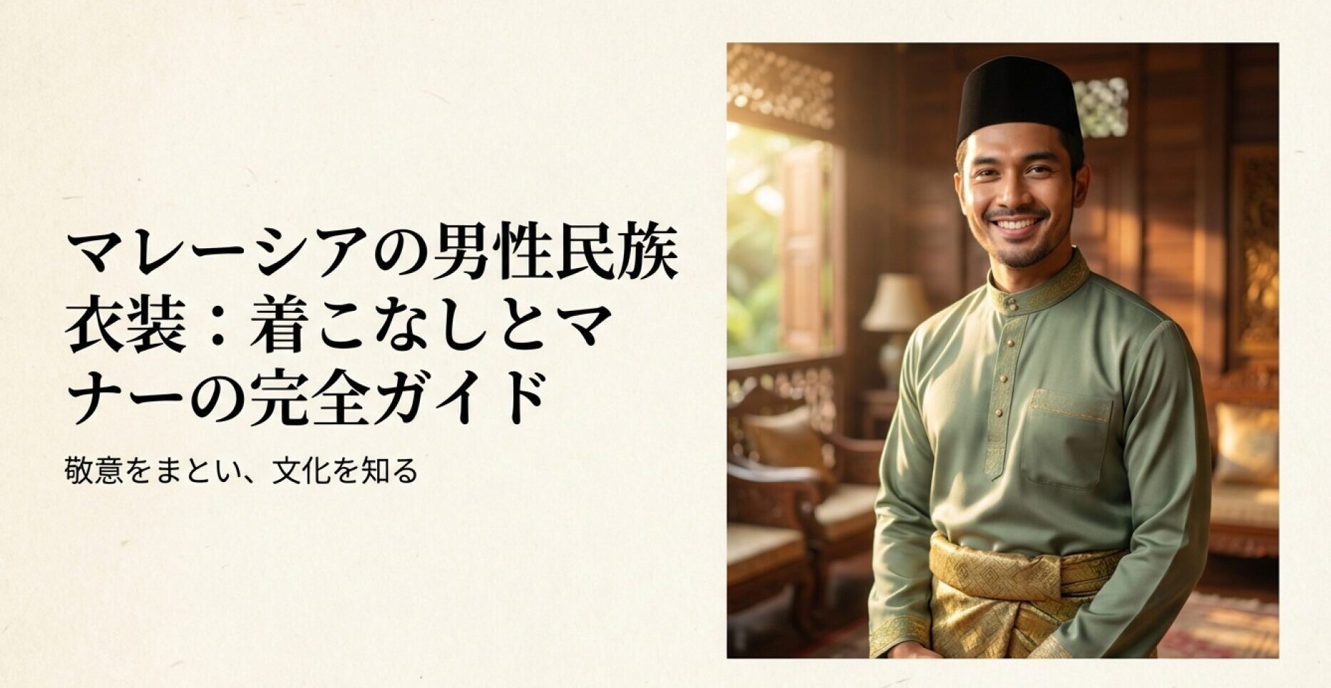 緑色のバジュ・メラユをスマートに着こなすマレーシア人男性のポートレート