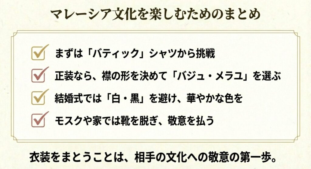 バティックから始めることや色の選び方など、初心者向けの着こなしアドバイスまとめ