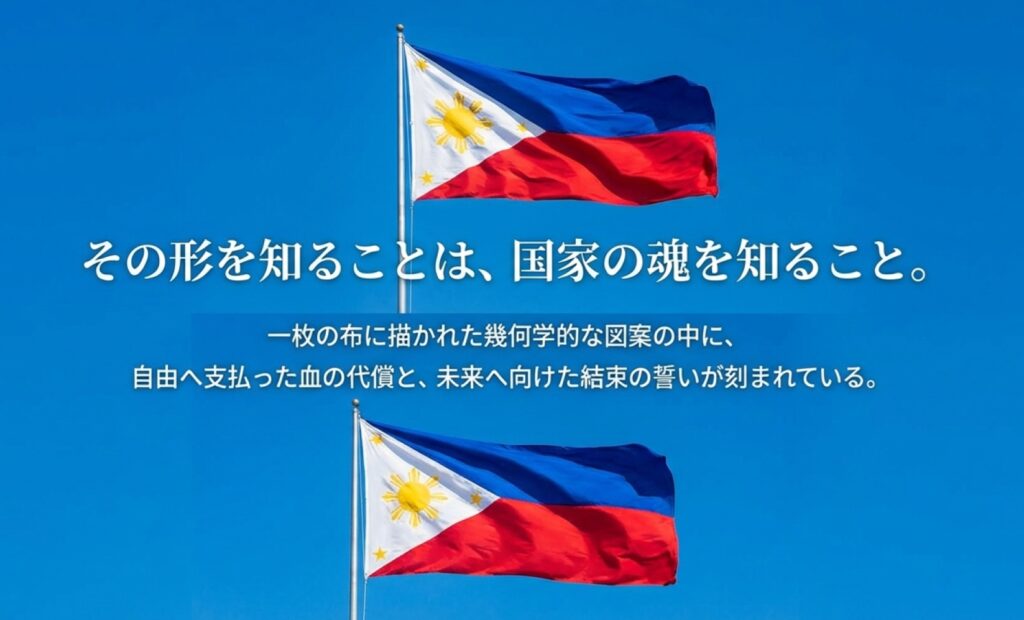 青空に翻るフィリピン国旗の画像と共に、形を知ることは国家の魂を知ることであると結ぶスライド